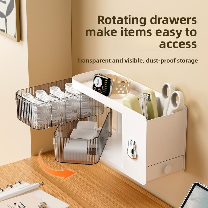 Rotating Wall-Mounted Multi-Functional Desktop Storage Box, Organize Phone Charger Cables, Bathroom Small Items, Home Office Use
