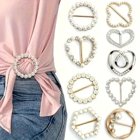 Women's 8PCS Assorted Clip-On Stone Bag Charms & Twillies - Hollow Geometric Alloy Brooch Pin, Lightweight Metal Lapel Pin, Easy to Reposition Non-Sew Decor for Daily Fashion Bags, Shirts