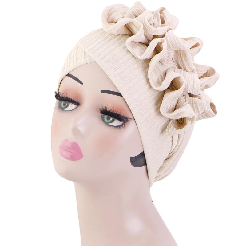 Ruffle Edge Pleated Turban Hat, Elastic Hair Care Bonnet for Women