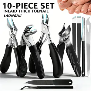 10 piece heavy-duty nail clipper set - specially designed for thick and hard toenails and embedded nails of the elderly - black anti slip handle for both men and women, practical gift for fathers, Pedicure Tools Kit