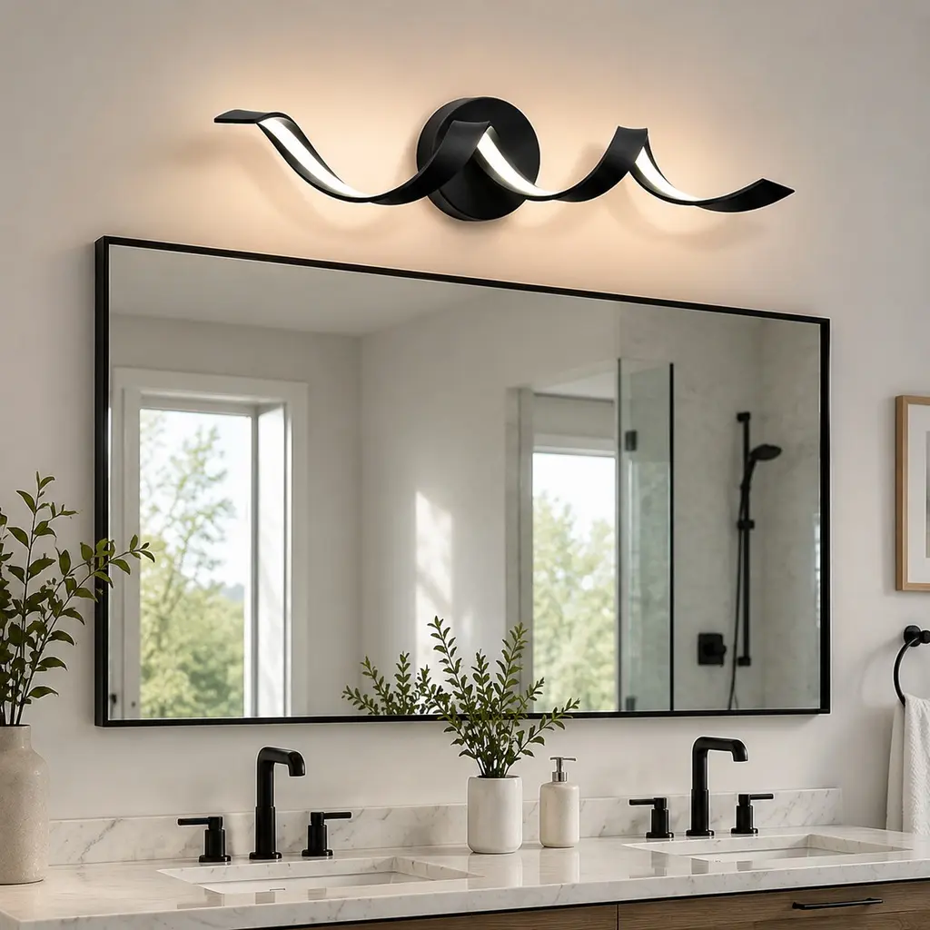 ARCH Modern 15W LED Bathroom Vanity Light Fixture, 24-in Dimmable Black Metal Adjustable Wall Sconce, Spiral Design Acrylic Shade, American Traditional Hardwired Over Mirror Light for Bathroom, Easy Installation, 4.45w x 23.62d x 4.53h in