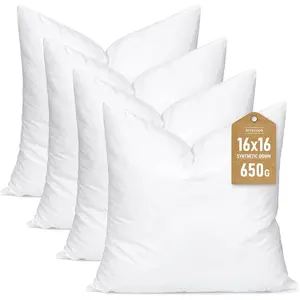 Synthetic Down Pillow Insert, 16x16 Down Alternative Throw Pillow Insert.Soft Sleeping Pillow with 100% Cotton Cover, Decorative Pillows Set of 4-White.