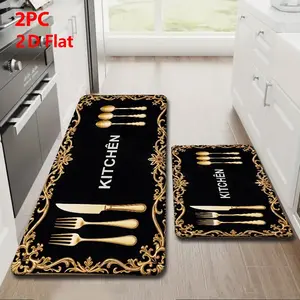 Kitchen Mats for 2/3PCS, Waterproof Kitchen Rugs,Gold Ornate European Border Comfort Standing Mat Rug for Home, kitchen, Sink, Laundry, Office