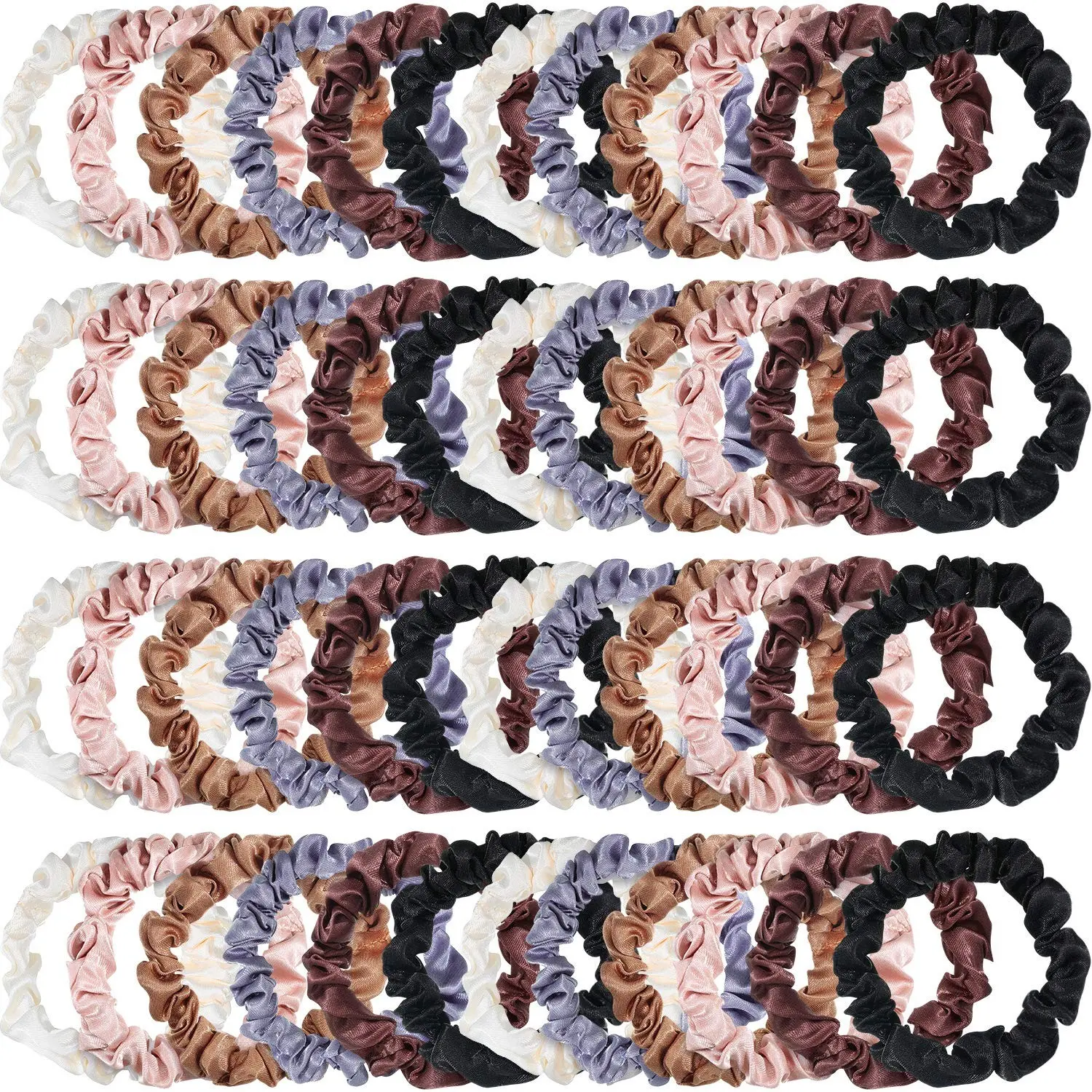 48 Pieces Satin Scrunchies Small Silk Hair Tie Mini Thin Skinny Scrunchies Bulk Women Curly Thin Multicolor Elastic Hair Bands Accessories Ponytail Holders Ideal Gifts for WomenGift
