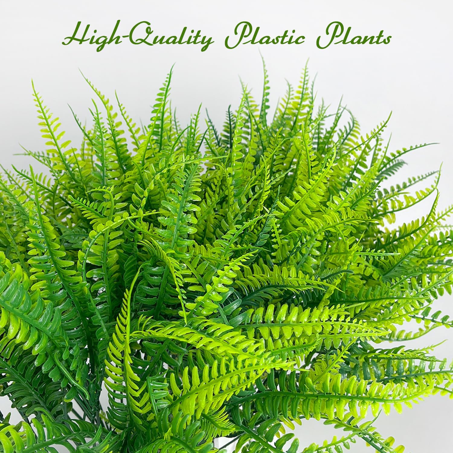 Artificial Boston Fern, 12 Bundles Fake Boston Fern Greenery, Outdoor UV Resistant No Fade Faux Plastic Artificial Hanging Plant, Decorative Garden Porch Window Box Decorations, Artificial Ferns, Artificial Plants