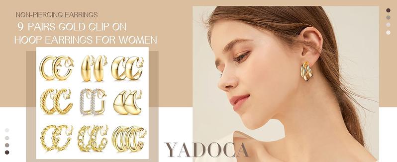 YADOCA 9 Pairs Gold Clip on Earrings for Women Gold Plated Waterdrop Chunky Clip on Hoop Earrings No Piercing Fake Earrings Set YADOCA 9 Pairs Gold Clip on Earrings for Women Gold Plated Waterdrop Chunky Clip on Hoop Earrings No Piercing Fake Earrings Set