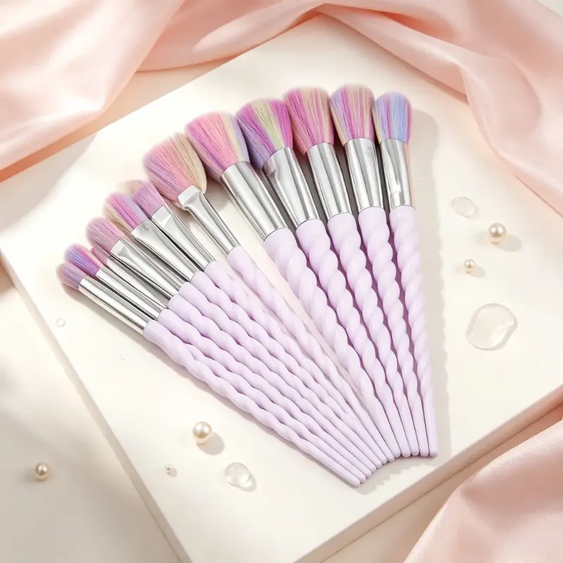 Ins Dreamy Unicorn Twist Makeup Brushes, Rainbow Mixed Soft Skin-friendly Bristles, 10Pcs Full Set Large Powder Blush Detail Eye Brushes, Affordable Complete Kit For Beginners
