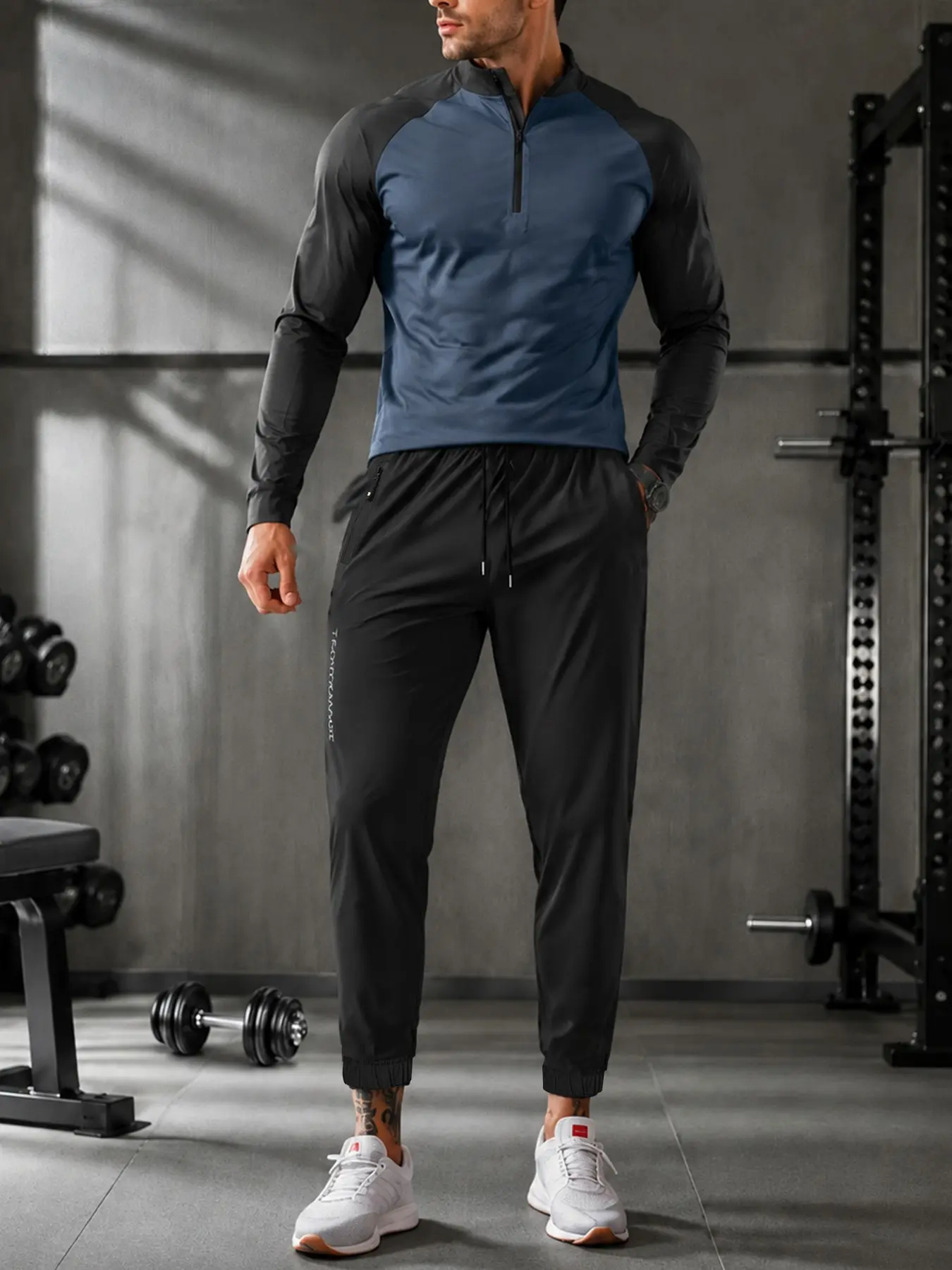 Men's Half-Zip Training Suit, Quick-Drying Long-Sleeve Top and Trousers Set for Track & Field, Running and Fitness, Sportswear Set, Athletic Activewear Tracksuits, Athletic Tracksuit Set, Sport Casual Outfit, Sportswear for Gym