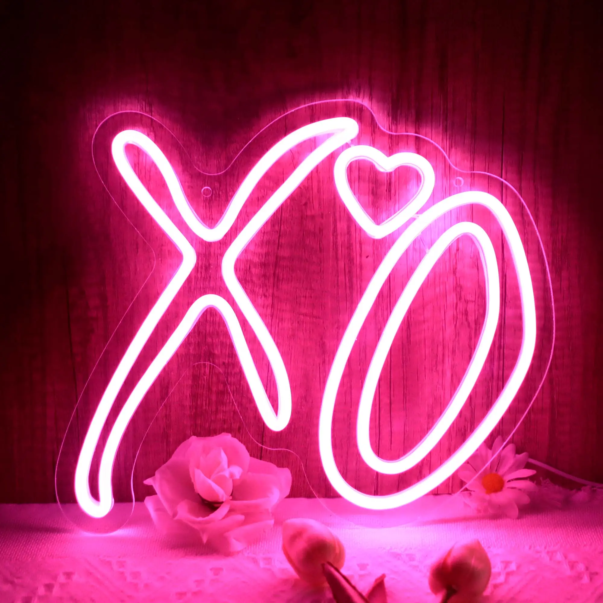 XO Heart Neon Sign, USB Powered Operated Neon Sign, Dimmable LED Sign for Bedroom, Wall Hanging Neon Decor for Cave Club Birthday Party Girls Lover Gift