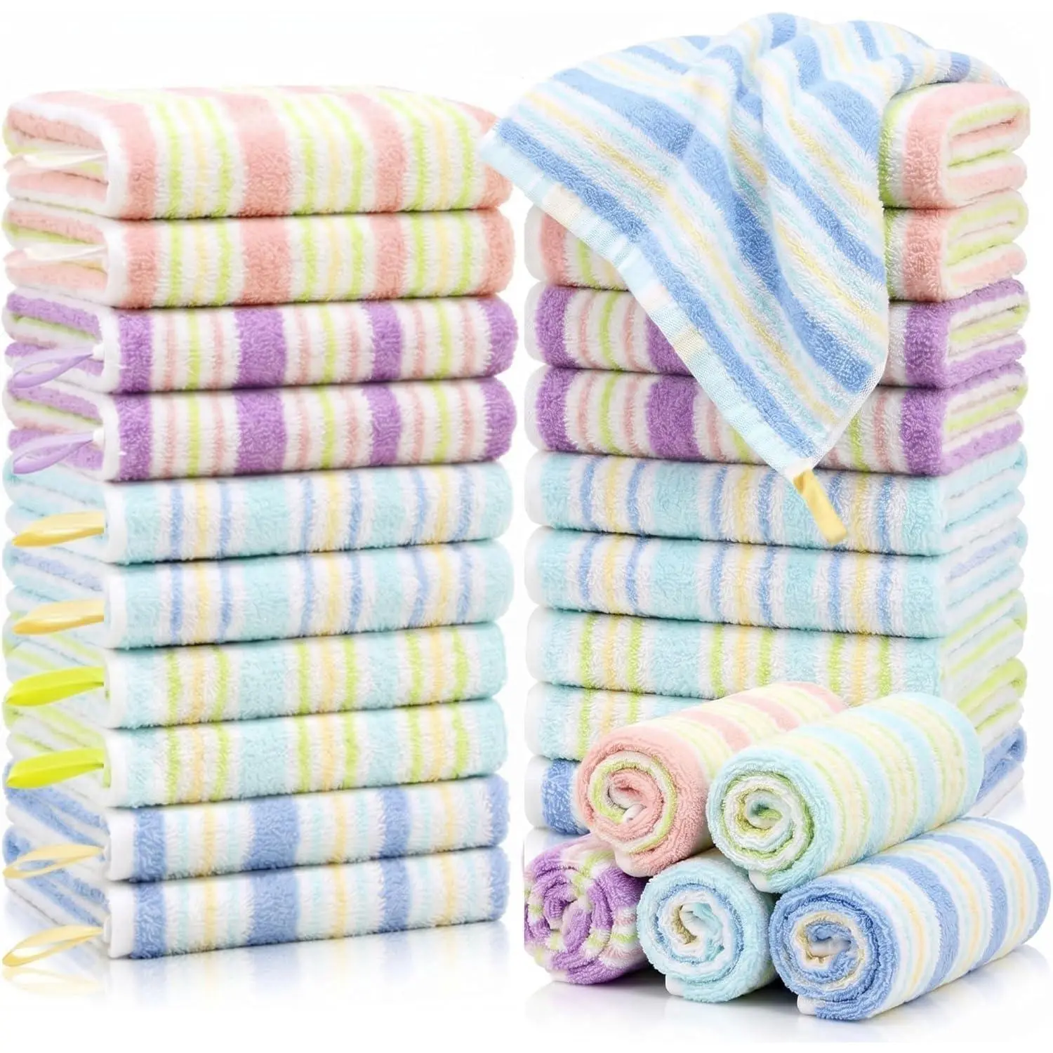 20 Pack Cotton Wash Cloths, 10x10 Inch Soft Hand, Colorful Face for Showering, Reusable Makeup Remover Cloth for Sensitive Skin, Absorbent Rag for,, Gym