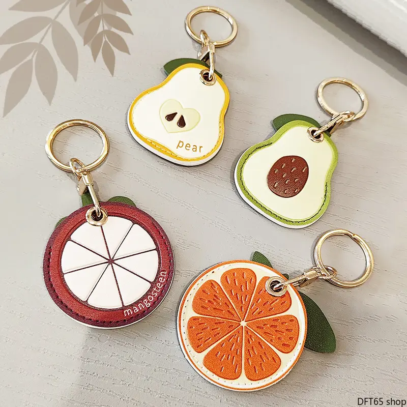 Fruit Themed PU Leather Protective Cover For AirTag And Access Cards, Creative Keychain And Bag Charm, Delicate Portable Ornament For Daily Carry