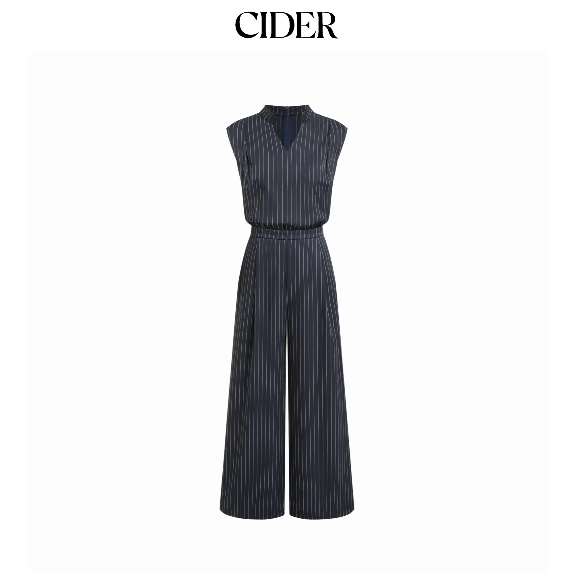 Cider Striped V-neck Wide Leg Jumpsuit