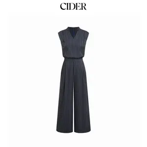 Cider Striped V-neck Wide Leg Jumpsuit