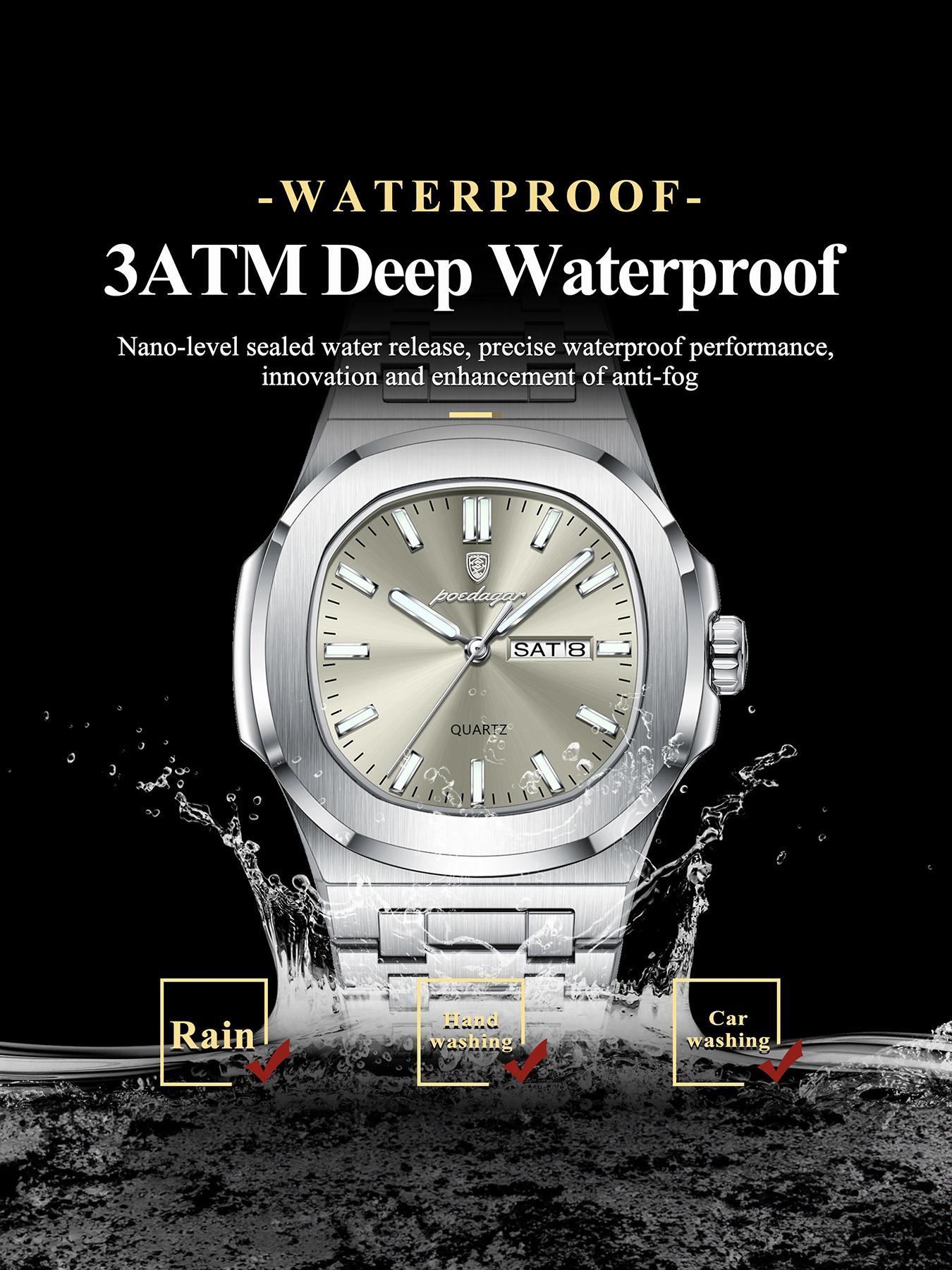 Men's Business Fashion Waterproof Luminous Dial Analog Quartz Watch, Stainless Steel Watches, Fashion Watch for Party, Daily Clothing Decor, Trendy All-match & Exquisite Watch for Birthday Gift with Box