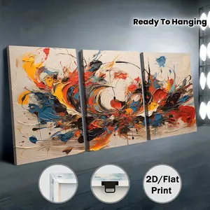 2D flat, 3-piece set of 2D/flat printed canvas paintings and posters, ready to hang and use, modern irregular abstract art style, colorful graffiti, home decoration, wall art, room decoration, holiday gift, hanging paintings for living room,