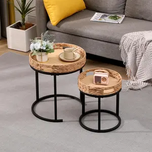 Set of 2 Round Folding Tables – Traditional Auxiliary Tables – Large 40x46 cm, Small 30x36 cm – for Living Room, Bedroom, Versatile Use