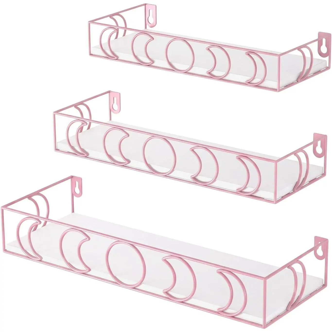 Moon Phase Floating Shelves White , Set of 3 | Small Decorative Wall Shelves for Book  Storage,  Figurine Collectibles Display Shelf for Bedroom  Room