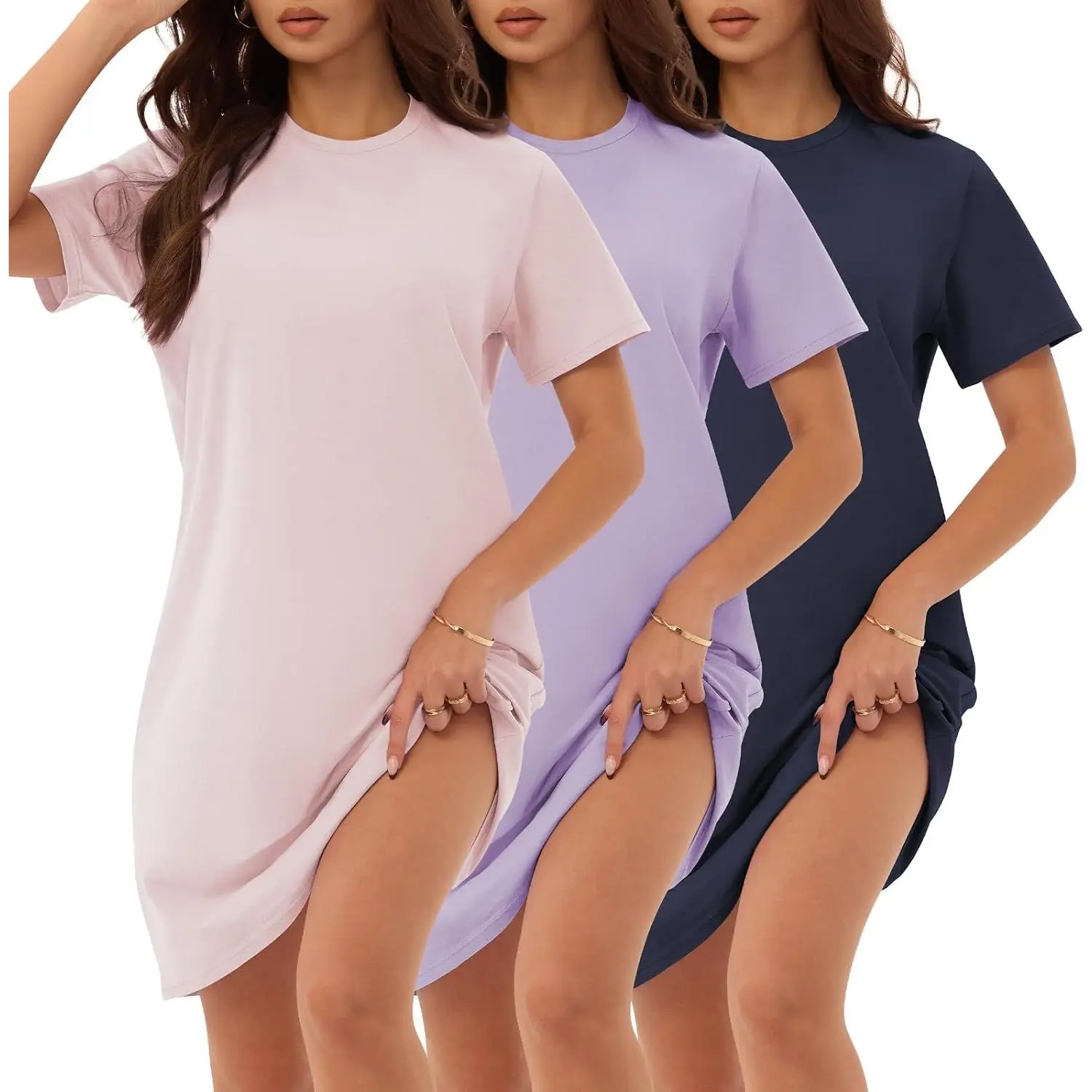 Women's Cotton Pullover Nightgowns (3-Pack) - Short Sleeve, Casual, Maternity & Hospital Use, Soft Comfy Fabric Sleep Shirts Pajama Dresses, Basic
