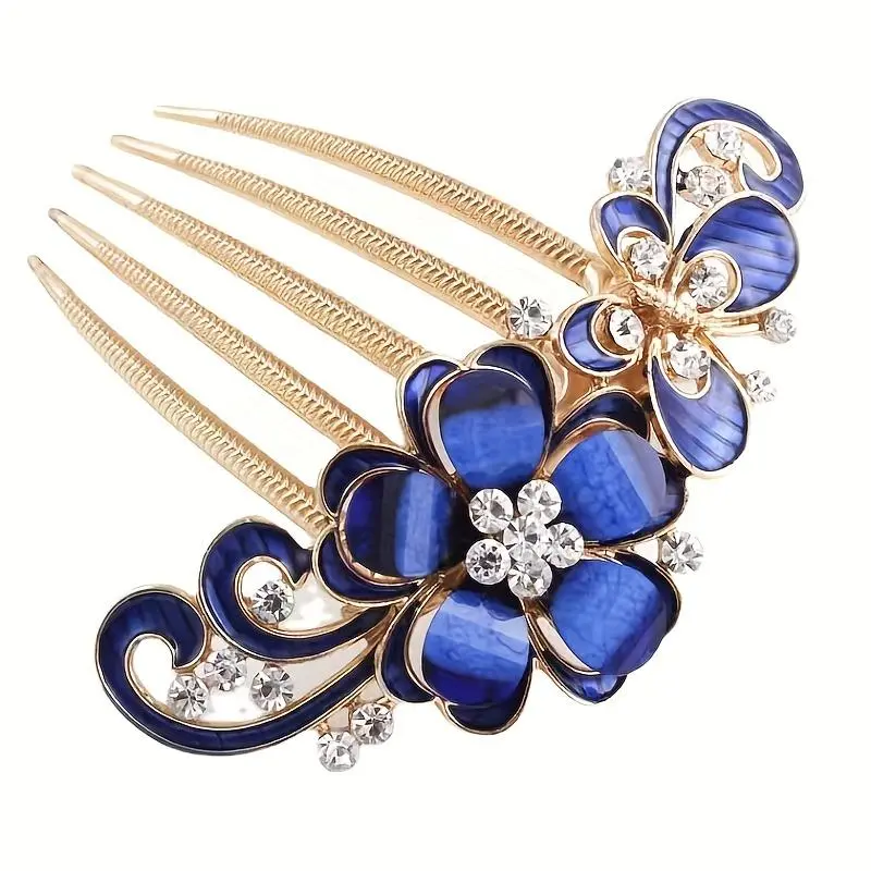 Vintage Butterfly Flower Decor Hair Comb Rhinestone Hair Comb Crystal Wedding Party Headpiece Hair Accessories
