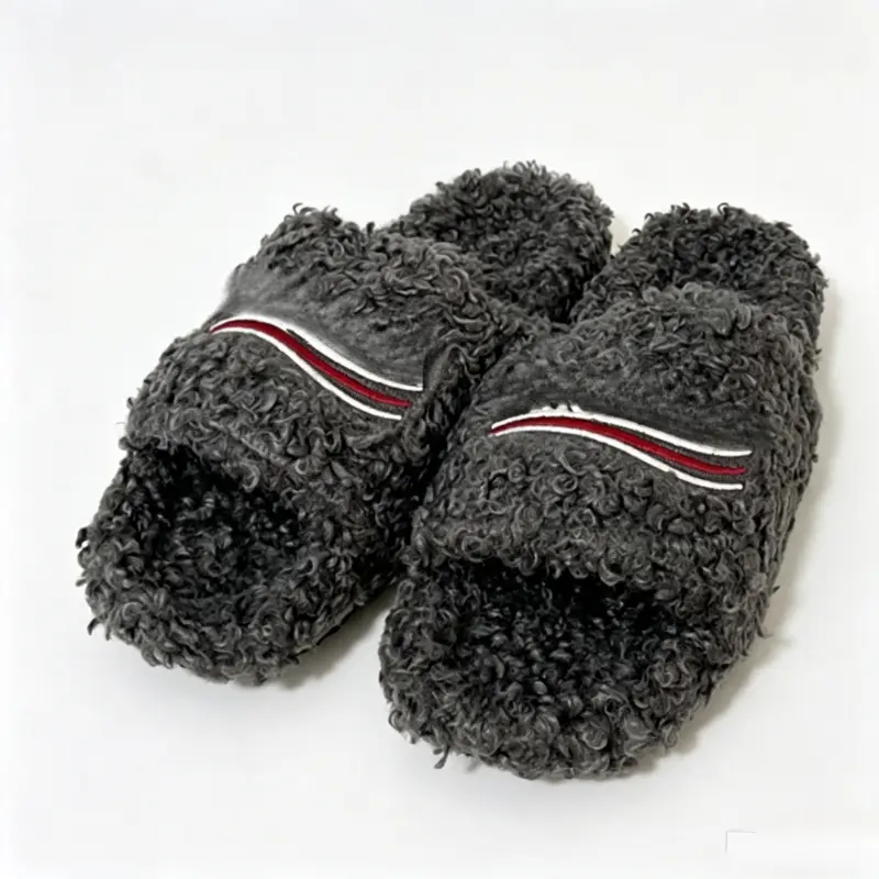 Women Curly Fuzzy Fur Open Toe Slide Slippers, Trendy Striped Strap Plush House Slippers, Soft CloudLike Cozy Indoor Home Slides, Casual Warm Bedroom Lounge Slippers for Daily Wear