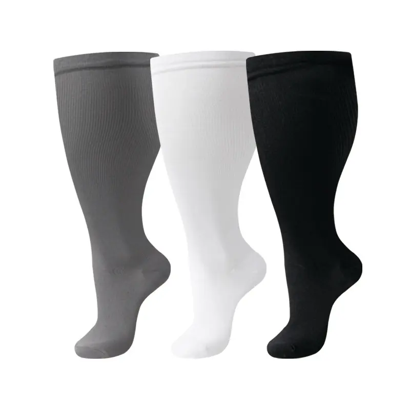 Women's Minimalist Plus Size Thigh-High Compression Stockings (3 Pairs) - Soft, Breathable, Wide-Fit, Color-Matching for Yoga, Running, All-Season Daily Wear (3XL, 4XL)
