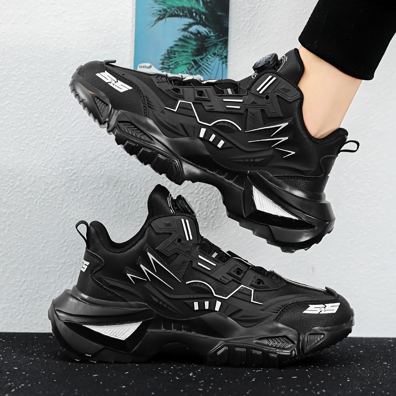 BIGWIG Men's Stylish Black Chunky Sneakers - Durable, non-slip mecha style dad shoes with swivel buckle, breathable fabric lining, all season comfort, perfect for sports and outdoor activities