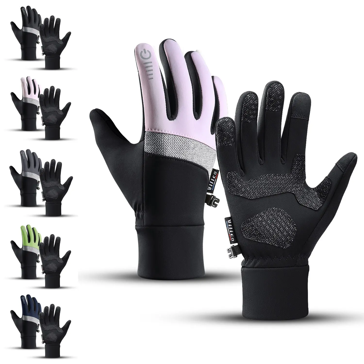 Unisex Polyester Winter Thermal Touch Screen Gloves, Windproof Water-Resistant Fleece-Lined, Silicone Anti-Slip Reflective Ambidextrous Machine Washable Sports Gloves for Cycling, Skiing