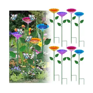 4 Pack Metal Flower Bee Watering Station, Anti-Drowning Bee Butterfly Feeder Stakes, Colorful Pollinator Water Bowl, Garden Yard Decor