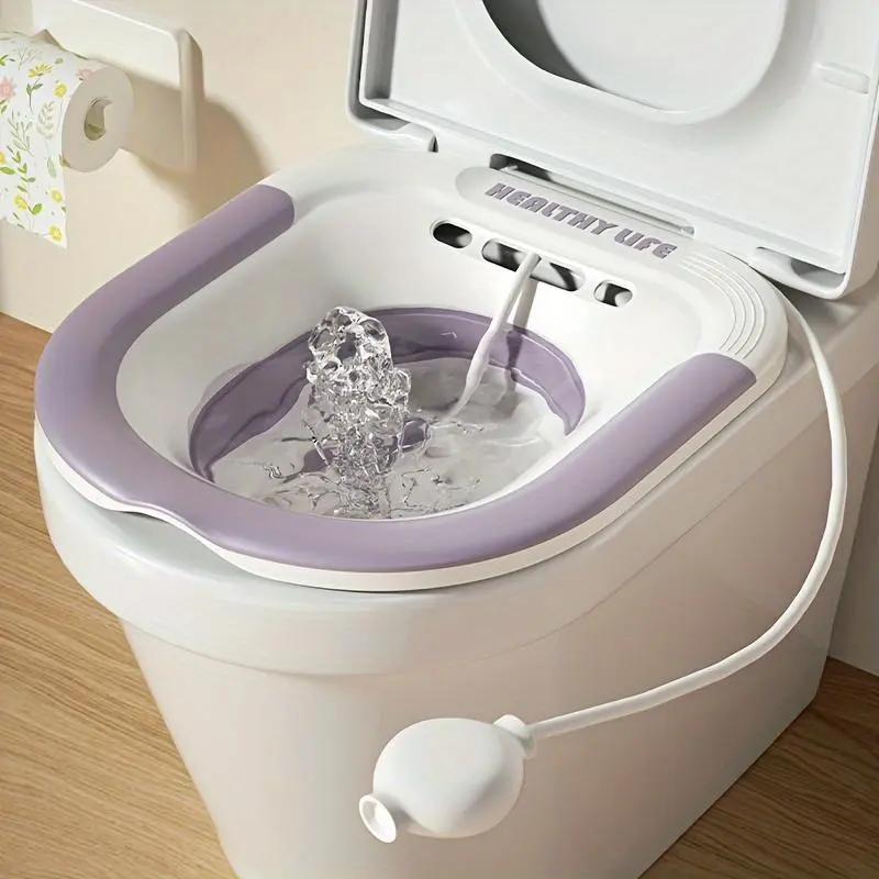 Foldable Sitz Bath for Hemorrhoids, Postpartum Care Essentials, Folding Design with Flushing Hose, Drainage Hole, Wider Seat Area, Deeper Bowl, Foot Soaking Tub, Foot Soaker Tub, Collapsible Foot Spa