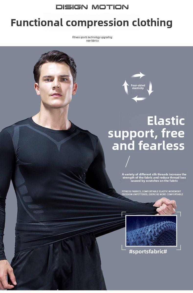 Men's fitness clothing PRO tight-fitting shirt for training, sports, running, basketball, quick-dry, sweat-wicking, high-elasticity, long-sleeve T-shirt