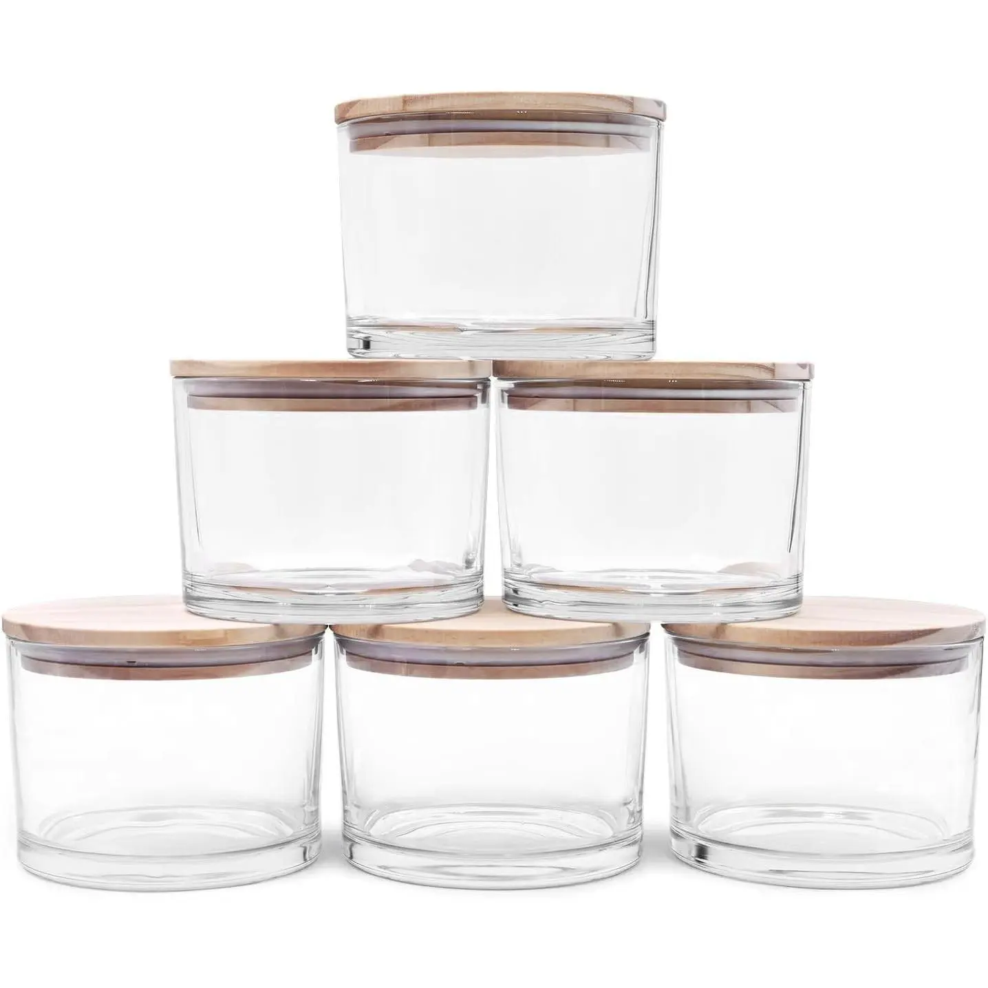 18 OZ Thick Candle Jars for Making Candles 6 Pcs, Empty Jars with Wood Lids for Candle Making, Sample Container,Clear
