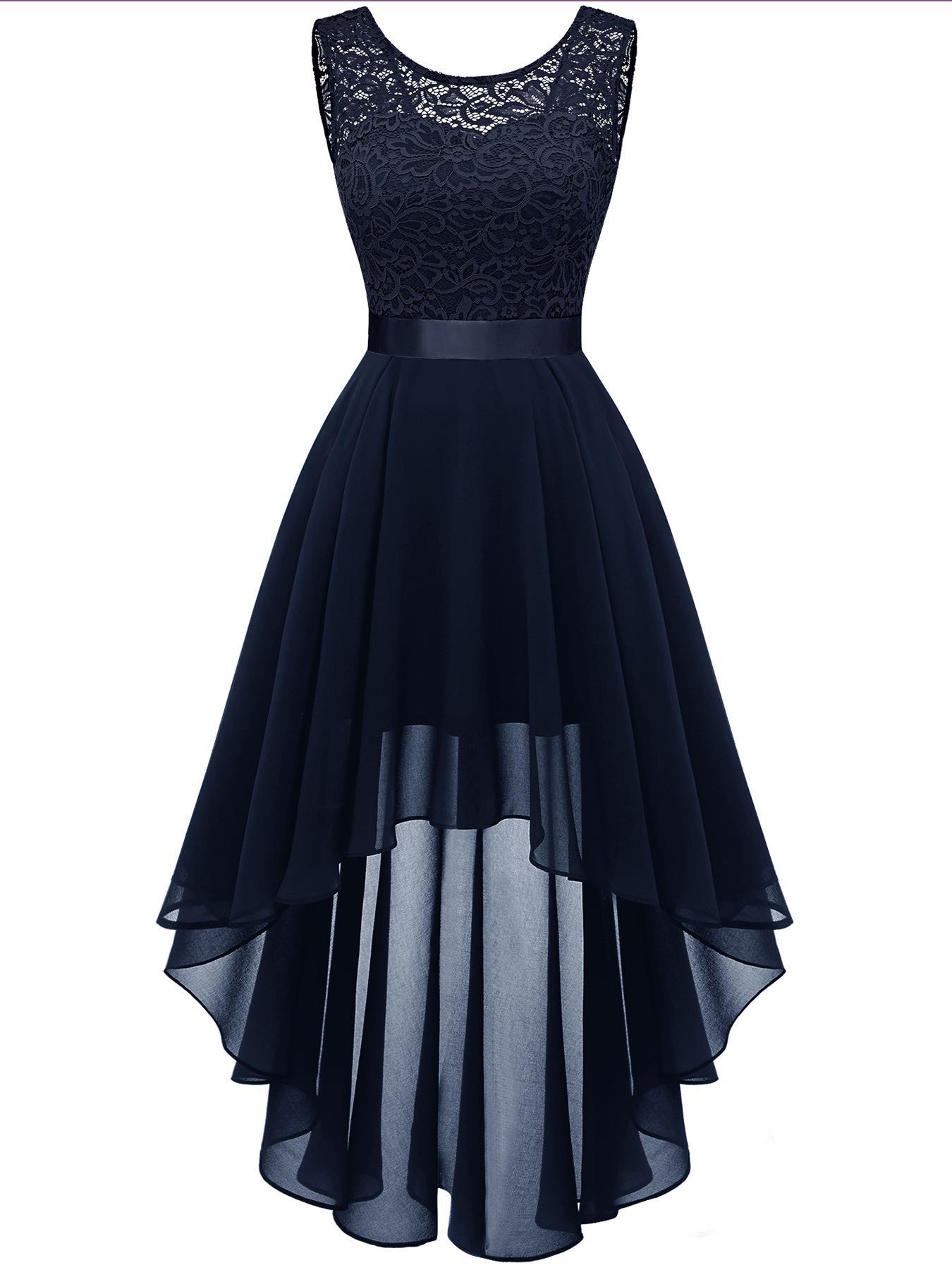 Women's 2024 Trendy Lace Tie Back High Low Bridesmaid Dress, Quince Dress, Summer Clothes Women, Solid Color Prom Dress for Party, Birthday Dress, Fall Outfit