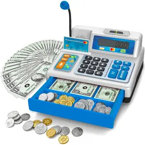 103 Pcs Toy Cash Register Store Set with Microphone, Credit Card and Banking for Kids, Early Math Skills Toys Gifts for 3-8+ Years Old Boy Girl