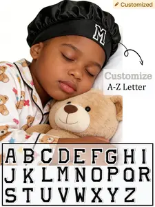 1pc Black Customizable  A-Z Letter Hair Care Bonnet, Lightweight Sleeping Cap, Comfort Night Head Hat, Creative Birthday Gift, Unisex for Boys and Girls, Suitable for 3-8Y