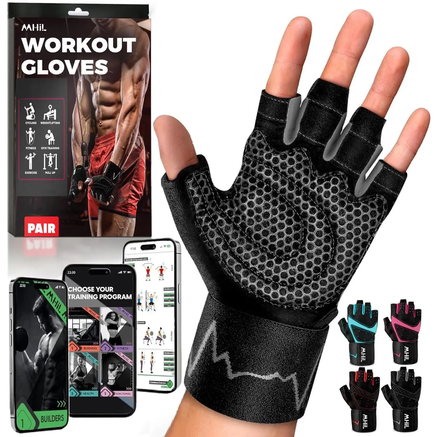Workout Gloves for Men – Comfortable Gym Gloves for Men with Enhanced Grip for Safety and Hand Protection – Weight Lifting Protection with Wrist Wraps Support for Performance Boost and Style