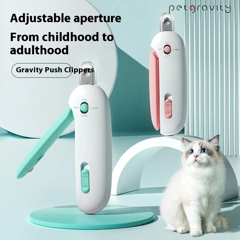Cat Nail Clippers with Gravity-Push Mechanism, Plastic Pet Claw Care Tool for Cats