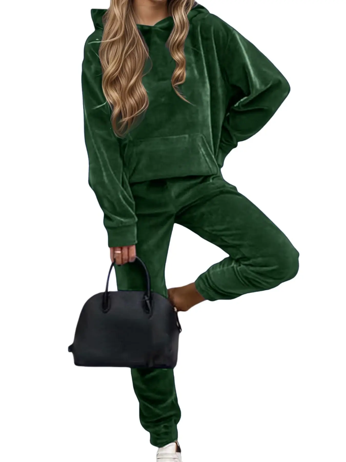 TWO-Piece Velvet Set, Casual Fashion, Includes Sweatshirt and Long Pants, Perfect for Outdoor Activities and Social Gatherings