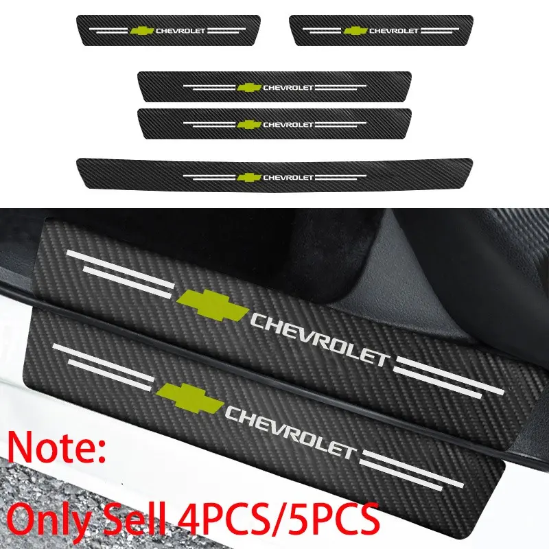 4/5Pcs Leather Chevrolet Logo Emblem Badge Car Door Plate Sill Threshold Anti Scratch Protector Sticker Decals, Automobile Decals For Chevrolet Silverado Cruze Spark Captiva Impala Malibu Equinox Colorado Trax Aveo Car Stickers Auto Styling Accessories
