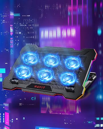 havit HV-F2056 15.6"-17" Laptop Cooler Cooling Pad - Slim Portable USB Powered (3 Fans), Black/Blue