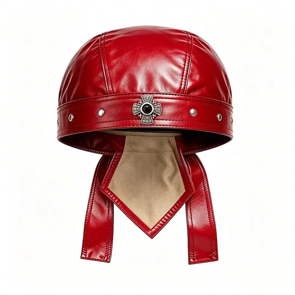 Unisex Lace-Up Durable PU Leather Biker Pirate Hat - Rare Jerusalem Crusader Cross, Adjustable, Daily Wear, Engagement Hair Accessory for Motorcycle Costumes