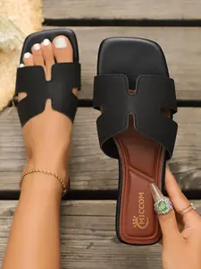 Women's French Classic H-Shape Sandals, Matte Smooth PU Leather Upper, Shock-Absorbing Anti-Slip Sole, Versatile for Various Occasions