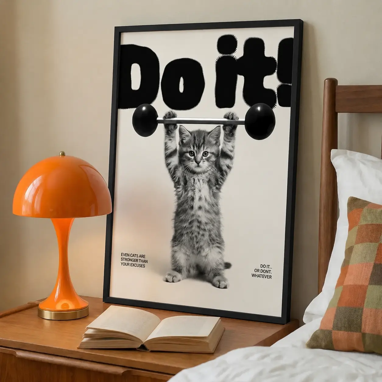 Funny Cat Gym Canvas Poster |   Kitten Workout Motivational Wall Art for Home Gym & Bedroom