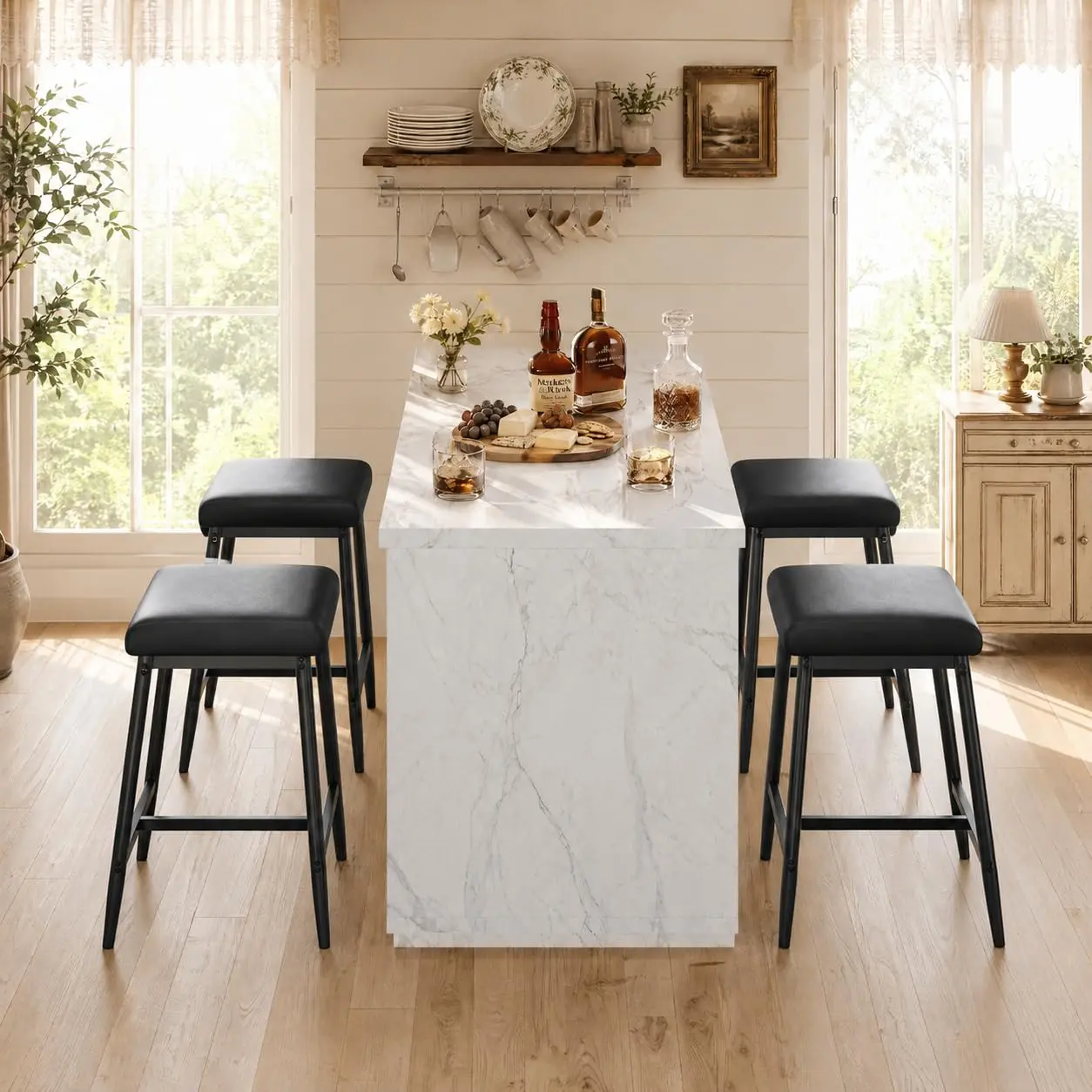 🪑 4-Piece Black Counter Height Bar Stools – 26" Metal Frame, Wider Cushioned Seat & Backrest, 400 lbs Capacity, Easy Assembly for Kitchen Island & Bar ✨