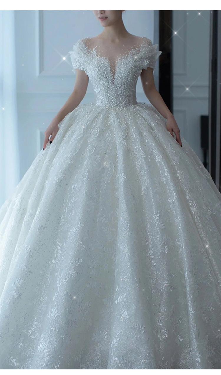 2026 New Arrival Main Wedding Dress – French Luxury Heavy Embellished Train, Princess Style for Petite Bride & Maternity, High-End Textured Gown