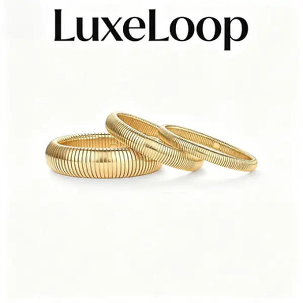 LuxeLoop Waterproof Chunky Stretch Bracelet for Women - 14K Gold Plated Cobra Statement Bracelets - Stainless Steel Flexible Bracelet - Trendy Gold Jewelry Gifts,daily,stylish