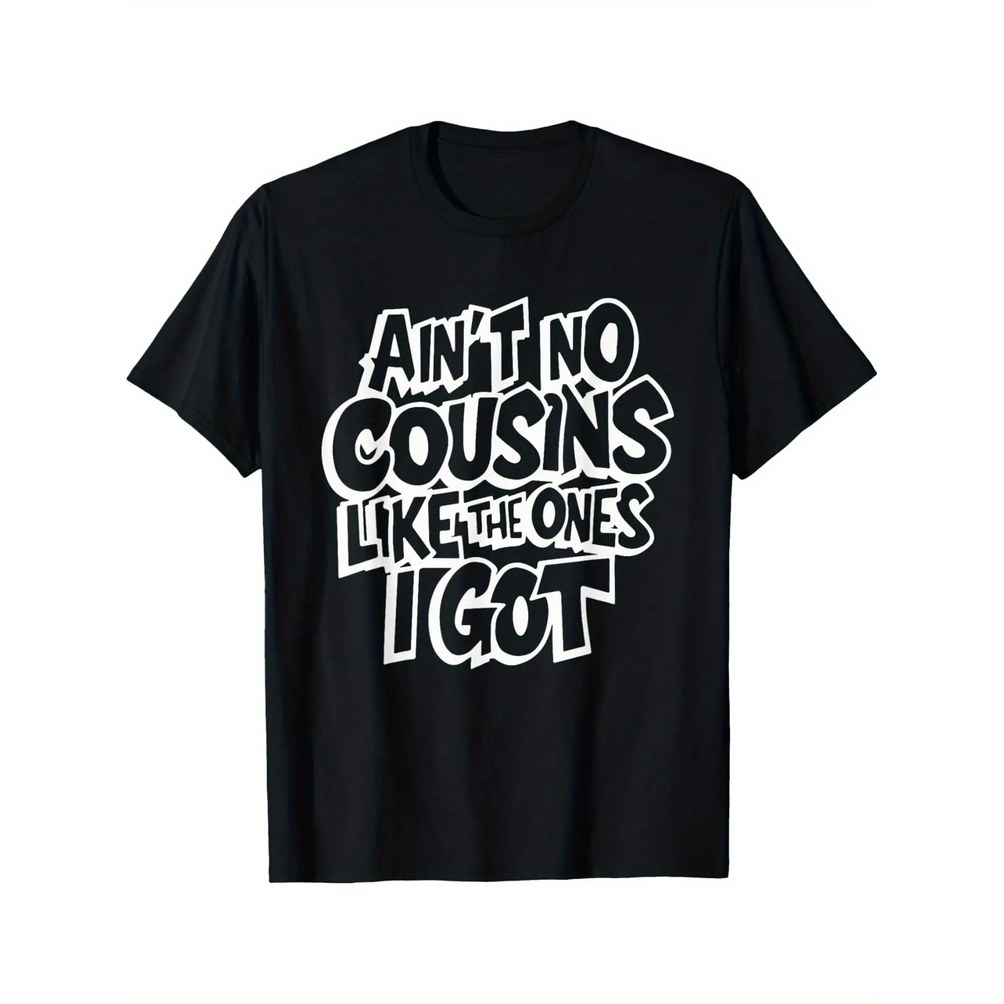 Men's Fun Cousin Print Pattern Round Neck Short-Sleeve T-Shirt - 100% Cotton Breathable Knit, Slightly Stretchy Regular Fit, Plus Size Machine Wash Summer Casual Menswear Top