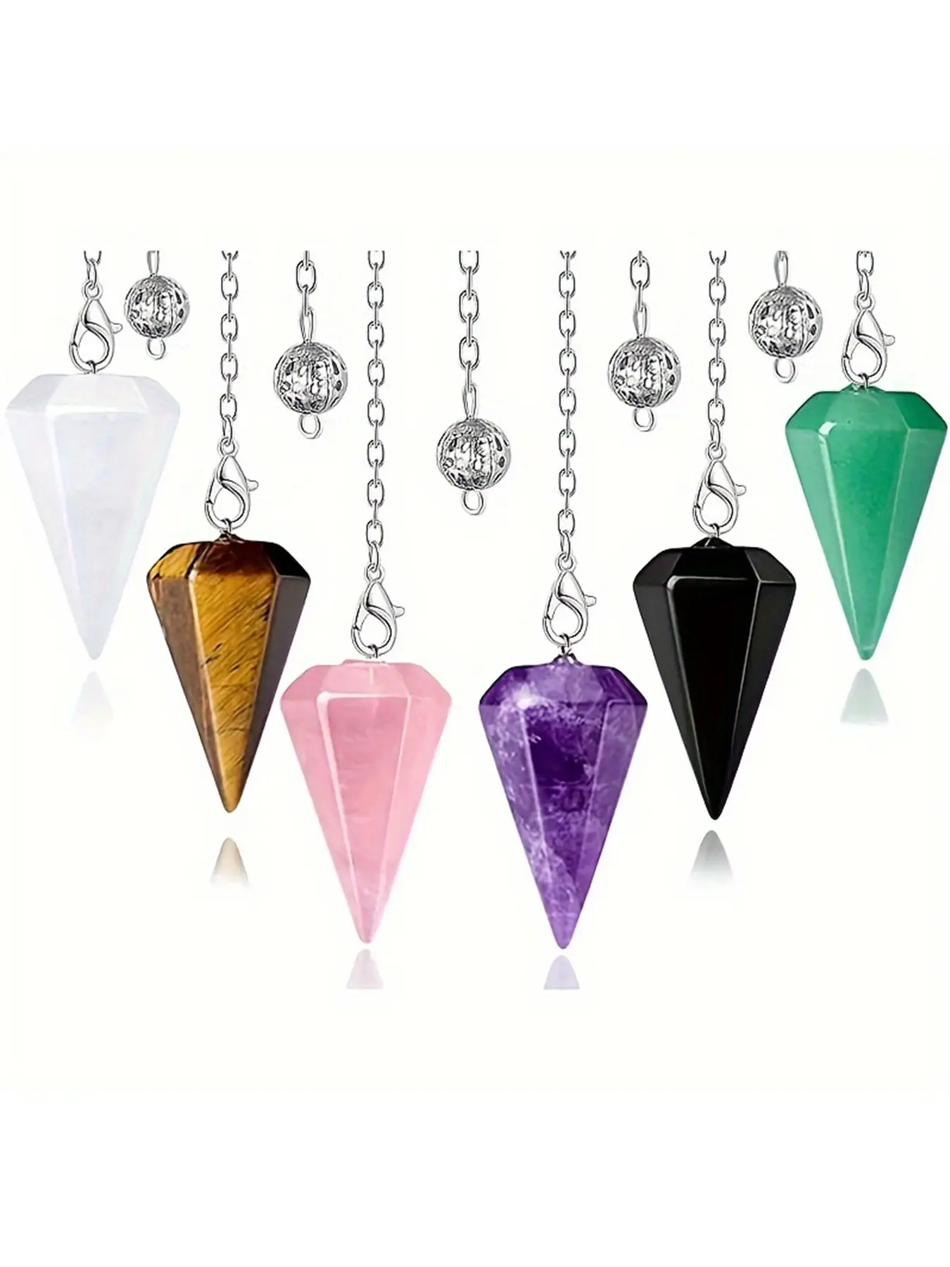 6pcs Natural Stone Crystal Pendulum, Hexagonal Mining Tool, Quartz Point Pendant with Chain, Ideal for Balance, Divination, Meditation Gift