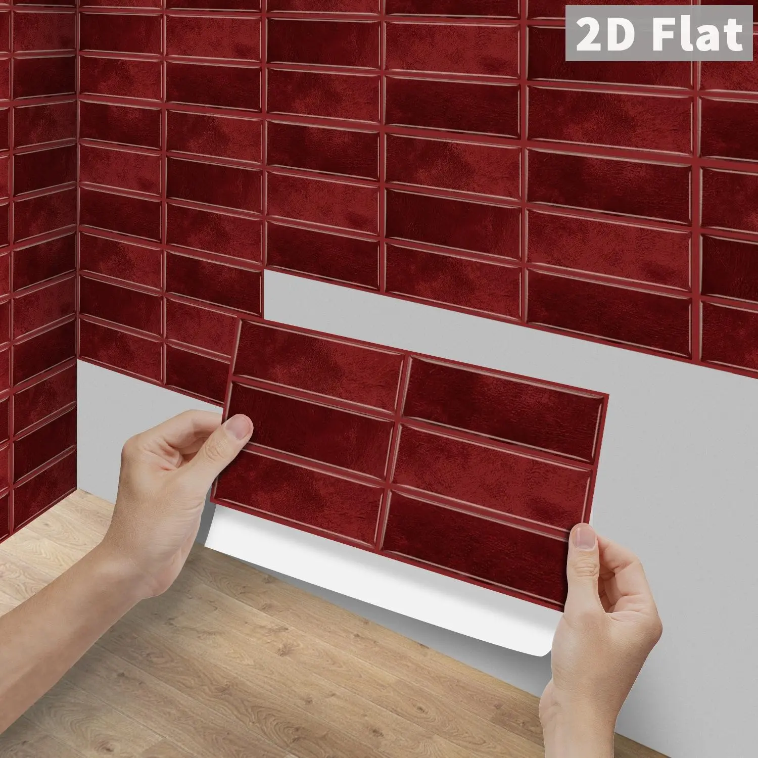 6/12/24/48PCS FG Retro Tile Stickers, Tile Decal Set, PVC Crystal Film Burgundy Solid Long Subway Tile Peel And Stick Splashback, Waterproof Oilproof DIY Self Adhesive Wall Decals For Kitchen Bathroom Floor Tile Wood Surfaces Home Decor