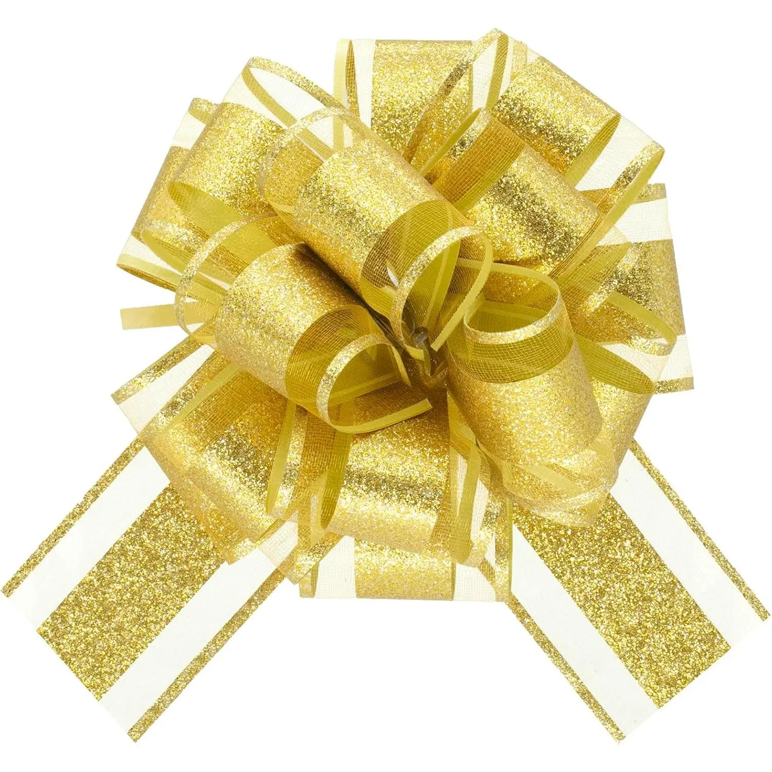 Glitter  Bows– 6 Inch 6 Pack  Pull Bows for Present Wrap, Christmas, Wedding, Anniversary, Birthdays,  Bag, Basket Bow Decorations