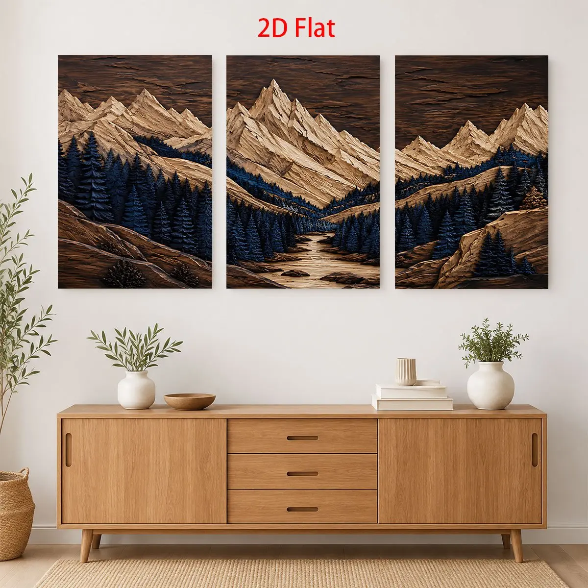 3-piece set of 2D flat mountain and forest landscape art-themed canvas wall art, waterproof canvas prints, ready to hang, home room decoration gift, suitable for Father's Day, graduation ceremony, birthday, 4th of July, back-to-school season, Mother's Day